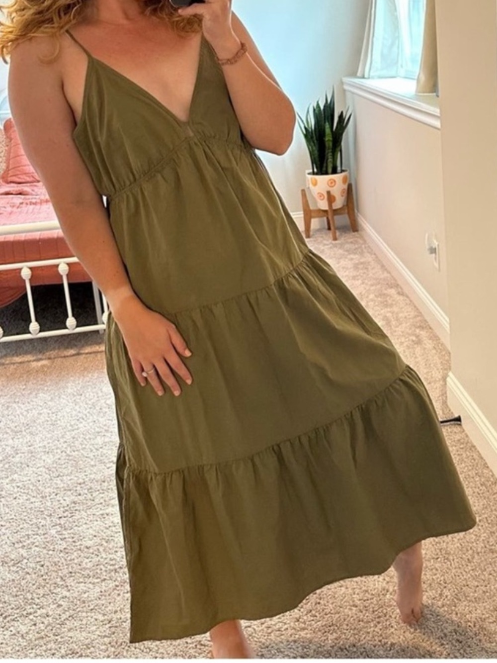 Rails Olive Green Cotton Strappy Tiered Maxi Dress Large